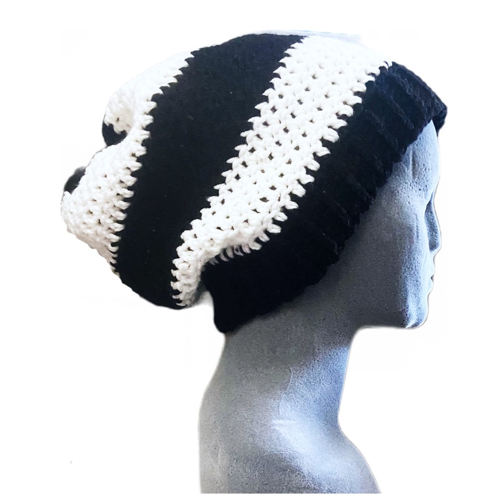 Hat Stripes Black White Beanie Goth Boho Beetlejuice Tim Burton Wednesday Punk